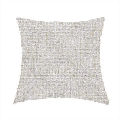 The fabric used to create these handmade cushions is a warm off-white or light oatmeal shade. The textile features a dense, multi-tonal basket weave pattern with visible interlacing threads in cream and soft beige, creating a textured, linen-look surface.