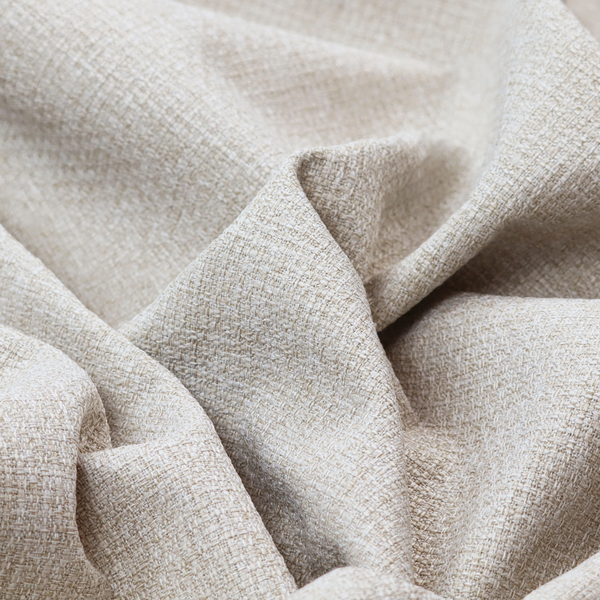 A warm off-white or light oatmeal shade. The textile features a dense, multi-tonal basket weave pattern with visible interlacing threads in cream and soft beige, creating a textured, linen-look surface.