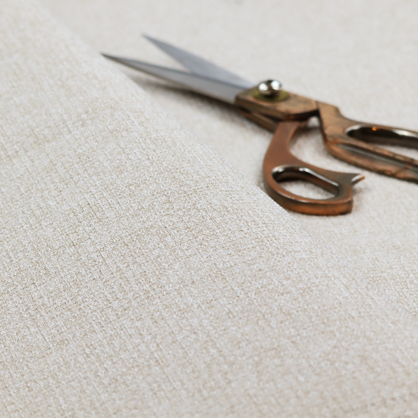 A warm off-white or light oatmeal shade. The textile features a dense, multi-tonal basket weave pattern with visible interlacing threads in cream and soft beige, creating a textured, linen-look surface.