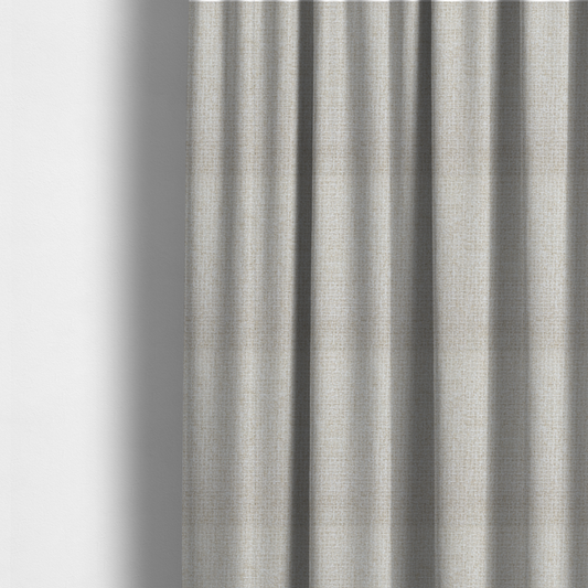 The fabric used to create these made-to-measure curtains is a warm off-white or light oatmeal shade. The textile features a dense, multi-tonal basket weave pattern with visible interlacing threads in cream and soft beige, creating a textured, linen-look surface.