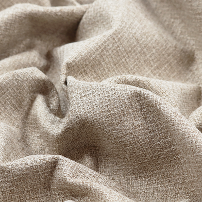 A warm sand or light tan shade. The textile features a pronounced, multi-tonal basket weave with interlocking beige and cream threads, creating a rugged yet refined linen-look texture.