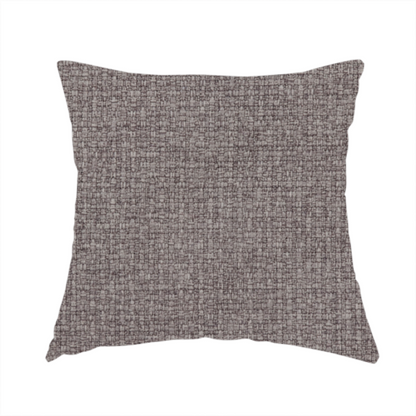 The fabric used to create this handmade cushion is a upholstery fabric in a sophisticated mink or warm grey shade. The textile features a tight, multi-tonal weave with interlacing threads of deep taupe, charcoal, and soft brown, creating a rich, textured surface with a matte finish.