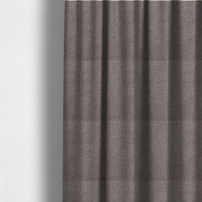 The fabric used to create these made-to-measure curtains is a upholstery fabric in a sophisticated mink or warm grey shade. The textile features a tight, multi-tonal weave with interlacing threads of deep taupe, charcoal, and soft brown, creating a rich, textured surface with a matte finish.