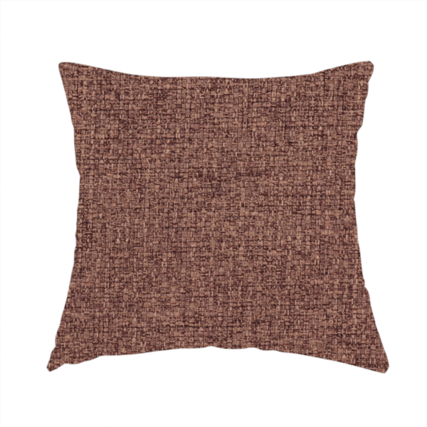 The fabric used to create these handmade cushions is a upholstery fabric in a rich cocoa or cedar brown shade. The textile features a dense, multi-tonal weave with interlaced threads of deep chocolate and warm earth tones, creating a sophisticated textured linen-look surface.