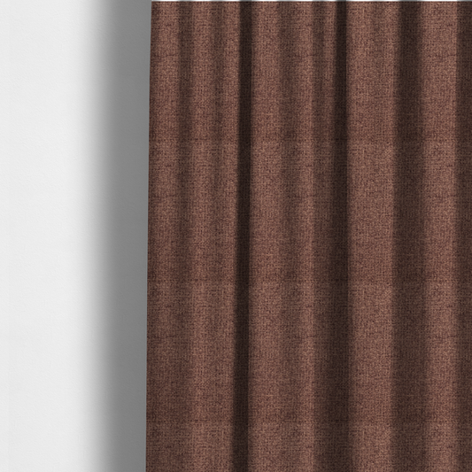 The fabric used to create these made-to-measure curtains is a upholstery fabric in a rich cocoa or cedar brown shade. The textile features a dense, multi-tonal weave with interlaced threads of deep chocolate and warm earth tones, creating a sophisticated textured linen-look surface.