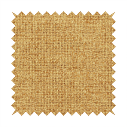 An upholstery fabric in a bright mustard or golden ochre shade. The textile features a dense, multi-tonal basket weave with interlacing threads of yellow, gold, and light tan, creating a vibrant, linen-look texture with a matte finish.
