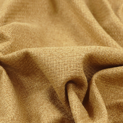 An upholstery fabric in a bright mustard or golden ochre shade. The textile features a dense, multi-tonal basket weave with interlacing threads of yellow, gold, and light tan, creating a vibrant, linen-look texture with a matte finish.