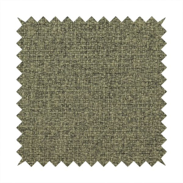 An upholstery fabric in an earthy olive or moss green shade. The textile features a dense, multi-tonal weave with interlaced threads of forest green, sage, and dark charcoal, creating a rich, textured linen-look surface with a matte finish.