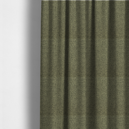 The fabric used to create these made-to-measure curtains is a upholstery fabric in an earthy olive or moss green shade. The textile features a dense, multi-tonal weave with interlaced threads of forest green, sage, and dark charcoal, creating a rich, textured linen-look surface with a matte finish.