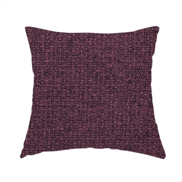 The fabric used to create this handmade cushion is a upholstery fabric in a rich plum or deep burgundy shade. The textile features a dense, multi-tonal weave with interlacing threads of dark purple, berry, and charcoal, creating a textured, linen-look surface with a sophisticated matte finish.