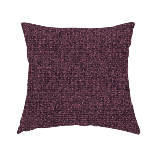 The fabric used to create this handmade cushion is a upholstery fabric in a rich plum or deep burgundy shade. The textile features a dense, multi-tonal weave with interlacing threads of dark purple, berry, and charcoal, creating a textured, linen-look surface with a sophisticated matte finish.