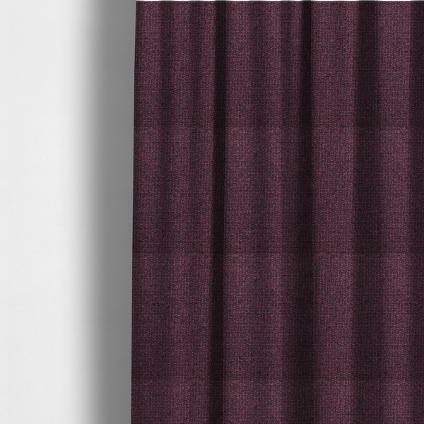 The fabric used to create these made-to-measure curtains is a upholstery fabric in a rich plum or deep burgundy shade. The textile features a dense, multi-tonal weave with interlacing threads of dark purple, berry, and charcoal, creating a textured, linen-look surface with a sophisticated matte finish.