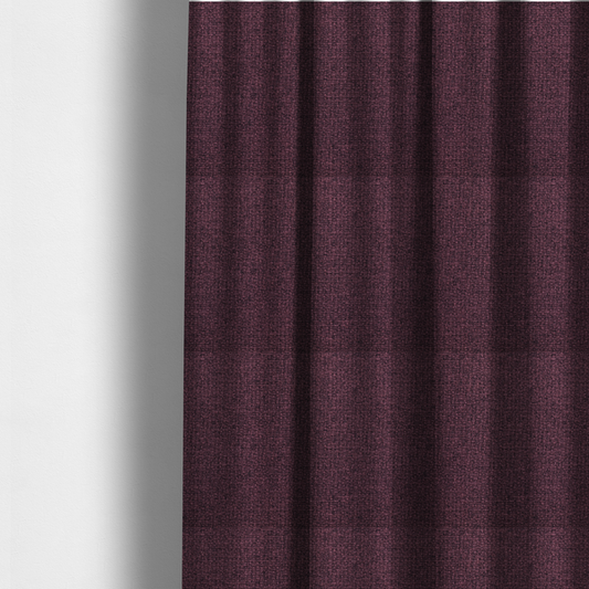 The fabric used to create these made-to-measure curtains is a upholstery fabric in a rich plum or deep burgundy shade. The textile features a dense, multi-tonal weave with interlacing threads of dark purple, berry, and charcoal, creating a textured, linen-look surface with a sophisticated matte finish.