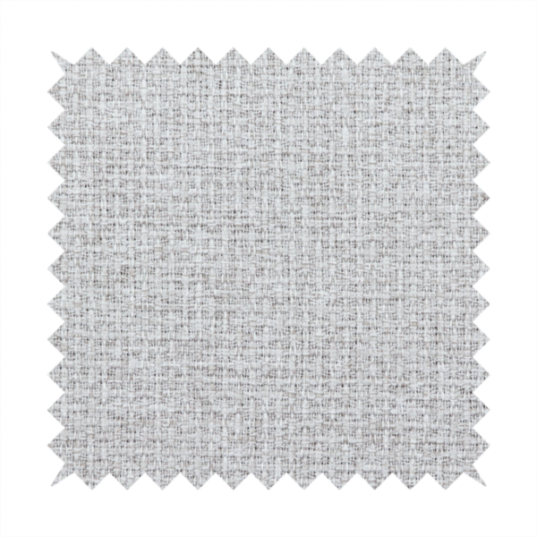 A fabric in a cool-toned light silver or pale grey. The weave features interlaced white and soft grey threads, creating a bright, contemporary textured finish.