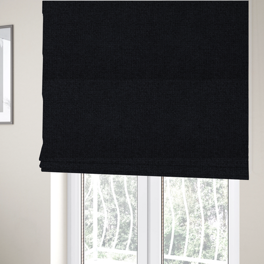 The fabric used to create these Roman blinds is a fabric in midnight black. Dense, saturated weave of onyx and deep obsidian threads for a sleek matte finish.