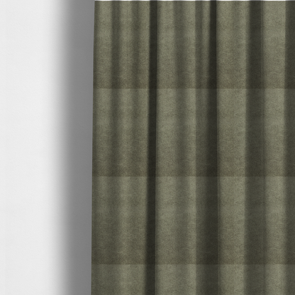The fabric used to create these made-to-measure curtains is a olive-drab or sage-green fabric with a rich, distressed texture. The material features a dense, mottled pattern where dark earthy green fibres are interspersed with lighter, pale-green highlights. Like others in this series, it is characterized by faint, irregular light-coloured "crackle" lines that give it the appearance of weathered suede or industrial felt.