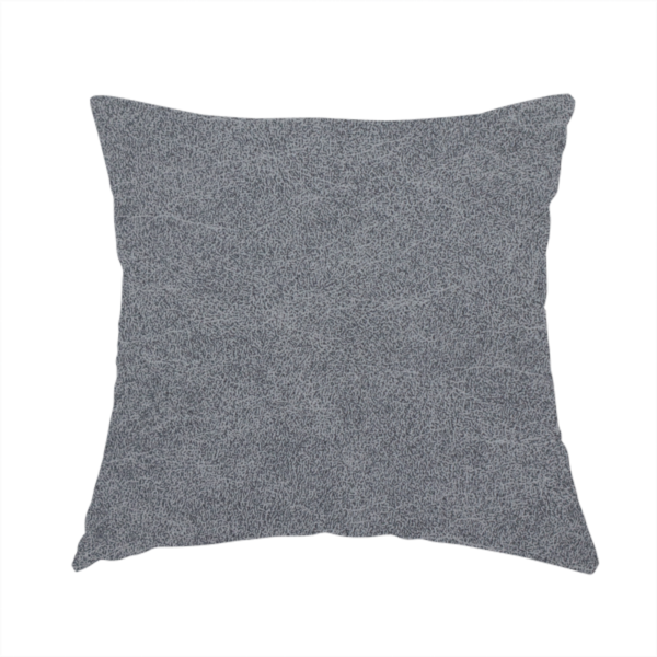 The fabric used to create this handmade cushion is a charcoal or slate grey fabric with a rich, distressed felt-like texture. The surface features an intricate, stippled pattern of deep grey fibres mixed with lighter silver highlights. It is characterized by organic, vein-like distressing and light-coloured crackle lines, mimicking the look of weathered leather or heavy-duty industrial felt.