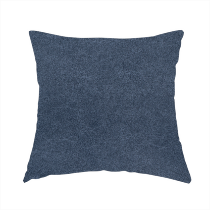 The fabric used to create this handmade cushion is a dark slate or indigo blue fabric with a dense, distressed felt-like texture. As the deepest blue in this collection, the surface features a rich mottled blend of midnight blue and dark grey fibres. It is characterized by organic, light-coloured "crackle" lines that provide a weathered, vintage look similar to distressed leather or premium industrial wool.
