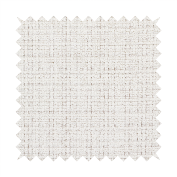 A cream and oatmeal-toned fabric. The material features a chunky, multi-tonal boucle weave with a distinct grid pattern and organic snubbed yarns, creating a dimensional and rustic look.