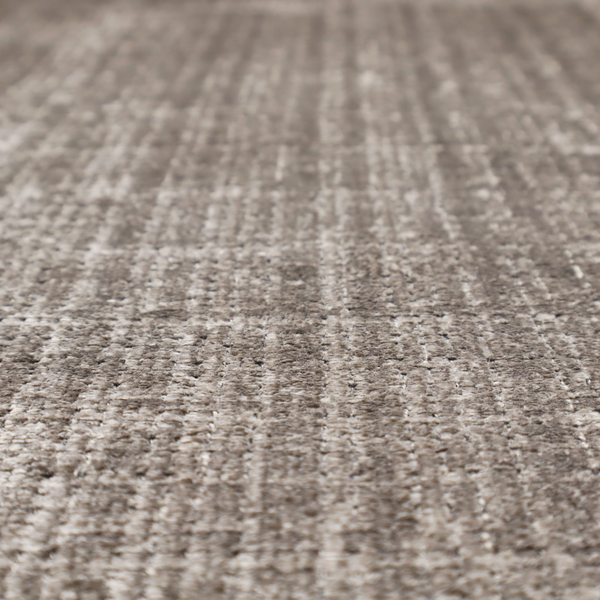 A taupe and grey textured boucle fabric with a dense, dimensional grid weave.