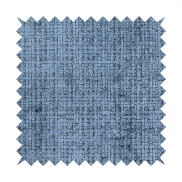 Scanno Weave upholstery fabric in a medium blue shade, featuring a detailed, woven texture with an interlocking grid pattern.