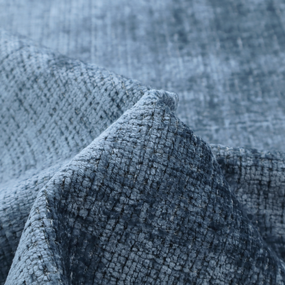 Scanno Weave upholstery fabric in a medium blue shade, featuring a detailed, woven texture with an interlocking grid pattern.