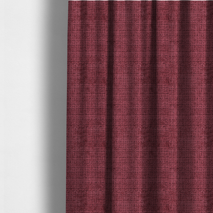 The fabric used to create these made-to-measure curtains is a Scanno Weave upholstery fabric in a deep red shade, showcasing a detailed, woven texture with an interlocking grid pattern.