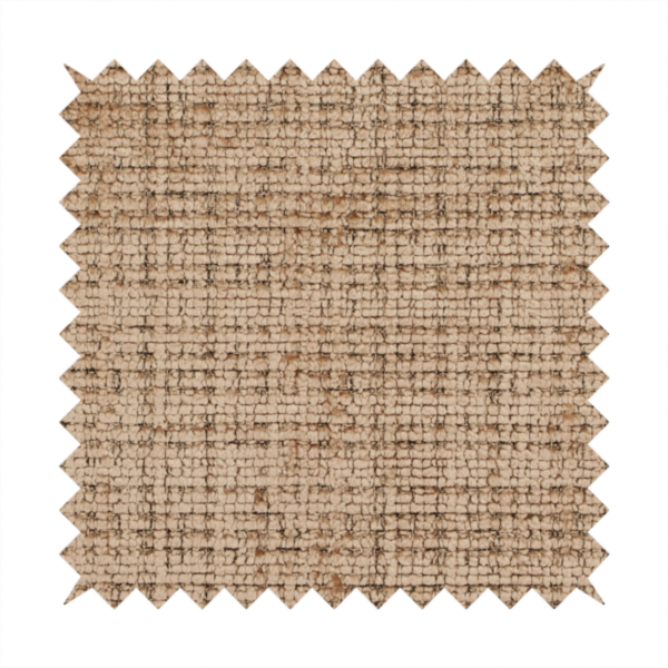 Scanno Weave upholstery fabric in a warm beige shade, showcasing a detailed, woven texture with an interlocking grid pattern.