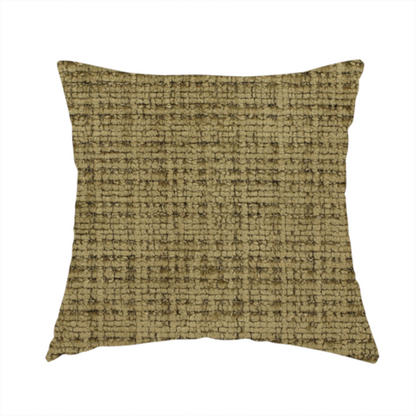 The fabric used to create this handmade cushion is a Scanno Weave upholstery fabric in a muted olive green shade, showcasing a detailed, woven texture with an interlocking grid pattern.