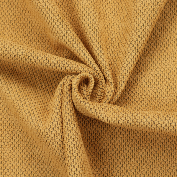 A waffle-knit or honeycomb-patterned weave of the collection, defined by its uniform, three-dimensional grid of raised, rounded textures. Its warm, vibrant mustard yellow or golden ochre hue, paired with a matte finish, provides a rich, inviting aesthetic. This structured, high-quality material is an excellent choice for statement upholstery, decorative accent cushions, or premium home textiles that require a blend of durability and timeless, cheerful style.