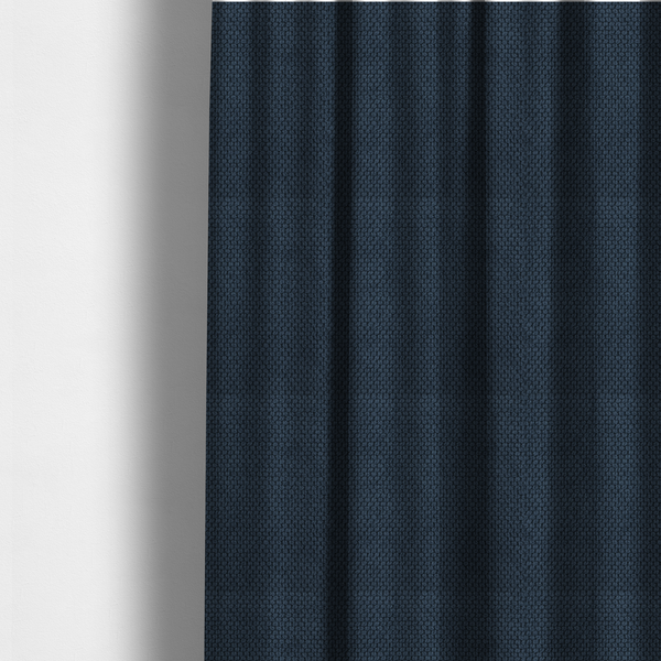 The fabric used to create these made-to-measure curtains is a premium navy blue waffle-knit fabric, highlighting a dense, three-dimensional honeycomb weave for luxury home decor.