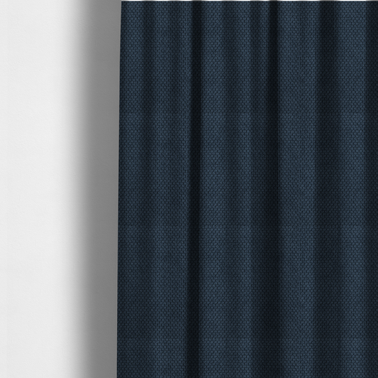 The fabric used to create these made-to-measure curtains is a premium navy blue waffle-knit fabric, highlighting a dense, three-dimensional honeycomb weave for luxury home decor.