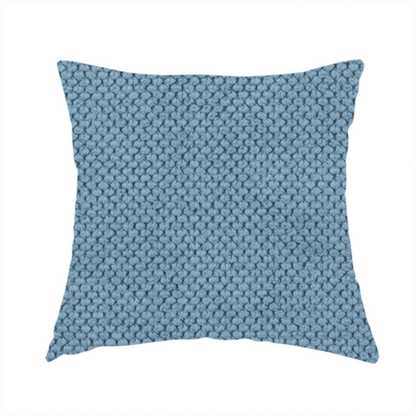 The fabric used to create this handmade cushion is a premium light blue waffle-knit fabric, featuring a crisp, textured honeycomb weave ideal for contemporary home upholstery.