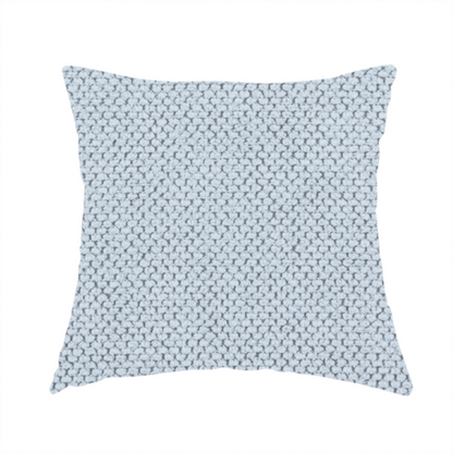 The fabric used to create this handmade cushion is a premium pale ice blue waffle-knit fabric, showcasing a crisp, structured, and sophisticated honeycomb texture.