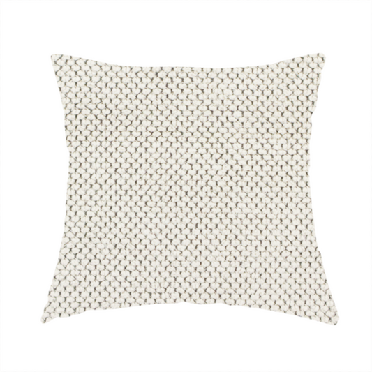 The fabric used to create these handmade cushions is a premium off-white/cream waffle-knit fabric, featuring a crisp, clean, three-dimensional honeycomb weave with a soft finish.