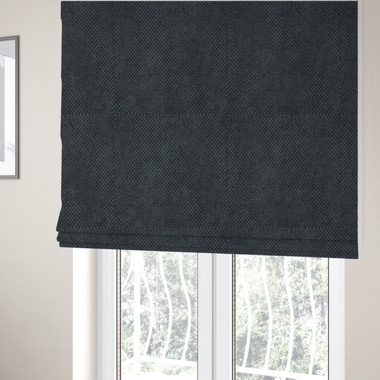 The fabric used to create these Roman blinds is a premium charcoal grey waffle-knit fabric, featuring a dense, three-dimensional honeycomb weave for a sophisticated, modern aesthetic.