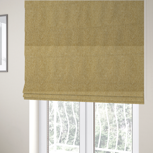The fabric used to create these Roman blinds is a Chamonix Water Repellent upholstery fabric in Pear Green. A vibrant, citrus-toned material featuring a dense basket weave texture and a durable, matte finish.