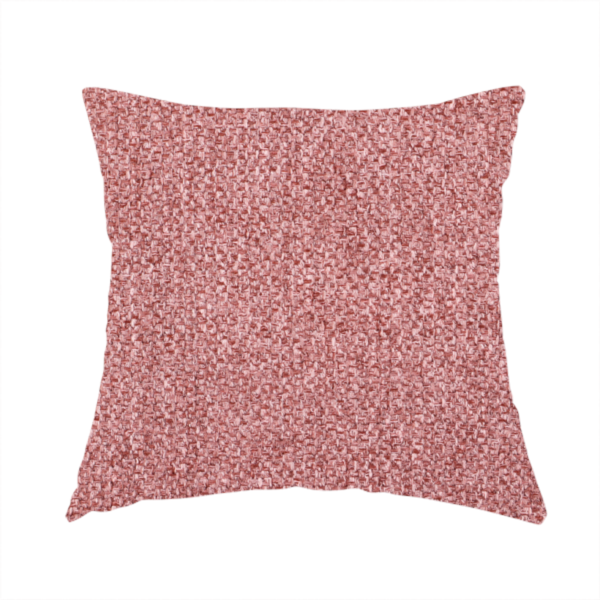 The fabric used to create these handmade cushions is a Chamonix Water Repellent upholstery fabric in Pink. The material features a dense, dusty rose basket weave texture with a multi-tonal finish and a durable, matte look.