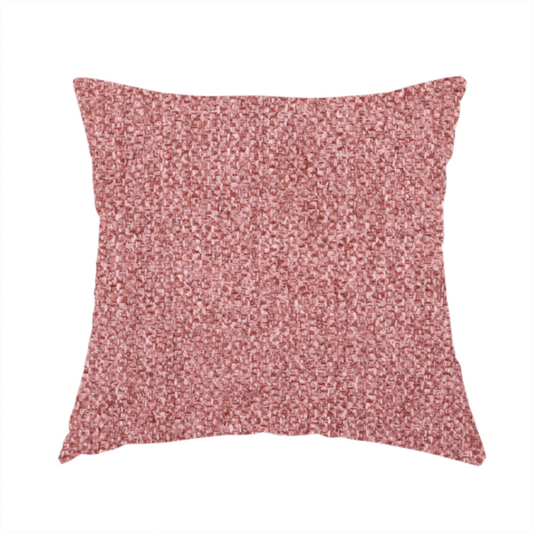 The fabric used to create these handmade cushions is a Chamonix Water Repellent upholstery fabric in Pink. The material features a dense, dusty rose basket weave texture with a multi-tonal finish and a durable, matte look.