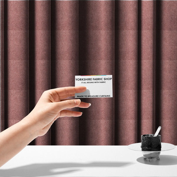 The fabric used to create these made-to-measure curtains is a Chamonix Water Repellent upholstery fabric in Pink. The material features a dense, dusty rose basket weave texture with a multi-tonal finish and a durable, matte look.