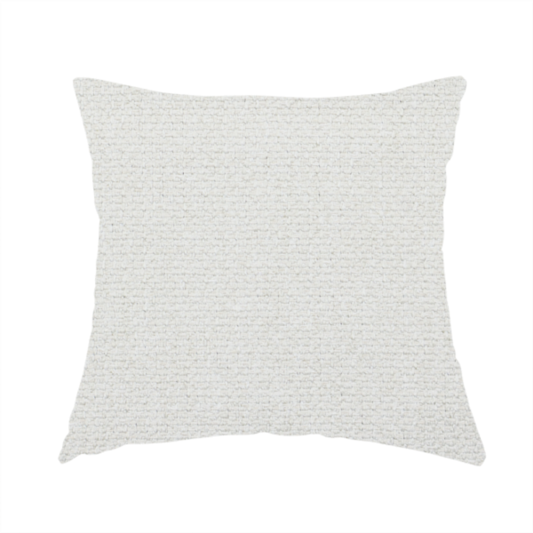 The fabric used to create this handmade cushion is a Chamonix Water Repellent upholstery fabric in White. The material features a dense, textured basket weave with a clean, matte finish and high-durability construction.