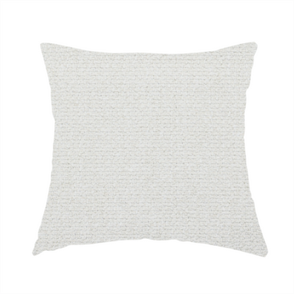 The fabric used to create this handmade cushion is a Chamonix Water Repellent upholstery fabric in White. The material features a dense, textured basket weave with a clean, matte finish and high-durability construction.