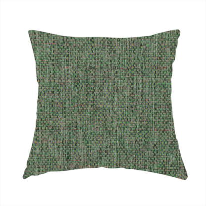 The fabric used to create this handmade cushion is a olive green woven fabric with a multi-tonal, heathered texture.