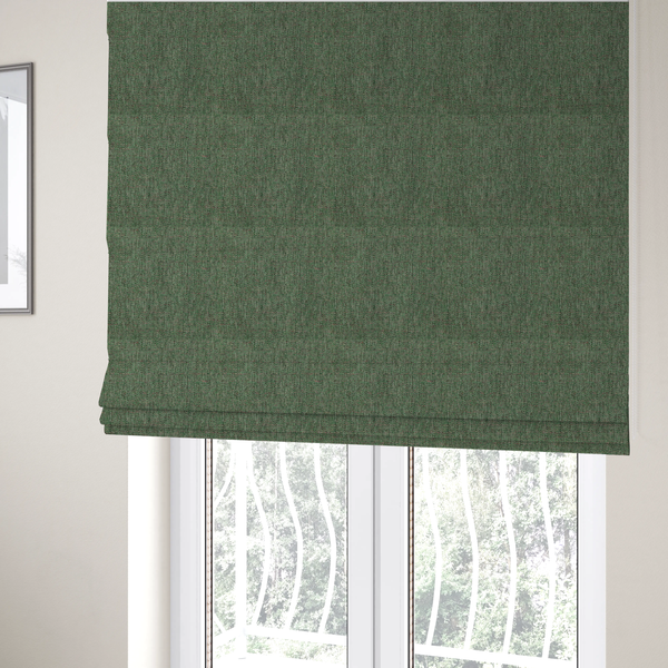 The fabric used to create these Roman blinds is a olive green woven fabric with a multi-tonal, heathered texture.