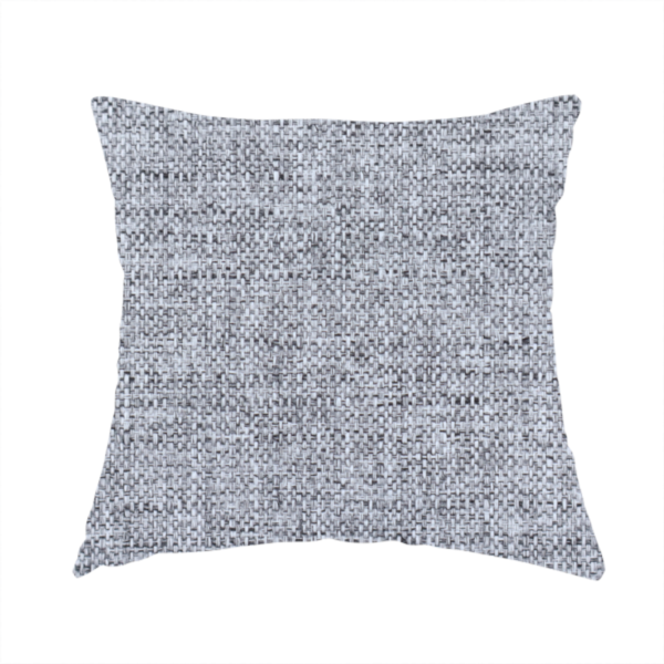 Fabric used to create this handmade cushion is a slate grey woven fabric with a dense, multi-tonal heathered texture.