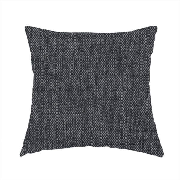 The fabric used to create these handmade cushions is a black and grey woven fabric with a tight, salt-and-pepper heathered texture.