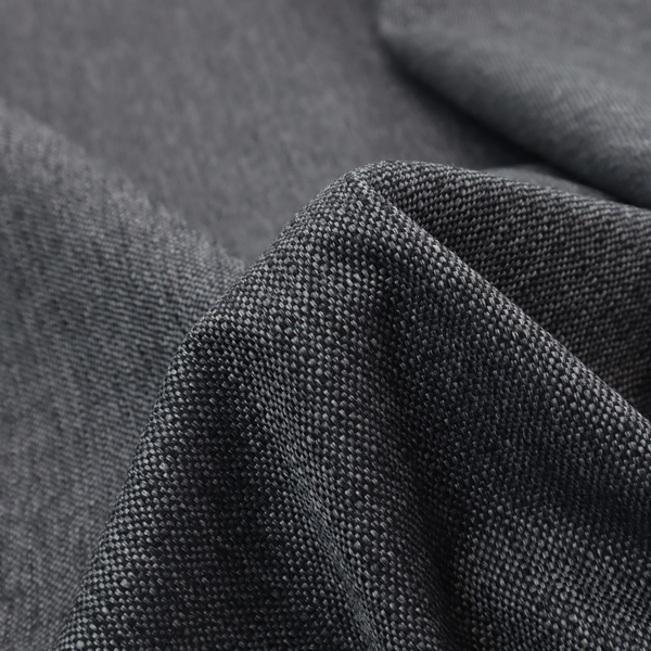 A black and grey woven fabric with a tight, salt-and-pepper heathered texture.