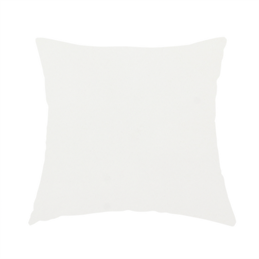 The fabric used to create this handmade cushion is a solid white, water-repellent velvet fabric. The surface features a dense, low-profile pile that creates a soft, matte appearance with a subtle, plush texture. The uniform white colour and specialized finish give it a clean, luxurious, and high-performance look.