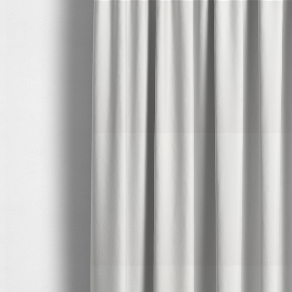 The fabric used to create this made-to-measure curtains is a solid white, water-repellent velvet fabric. The surface features a dense, low-profile pile that creates a soft, matte appearance with a subtle, plush texture. The uniform white colour and specialized finish give it a clean, luxurious, and high-performance look.