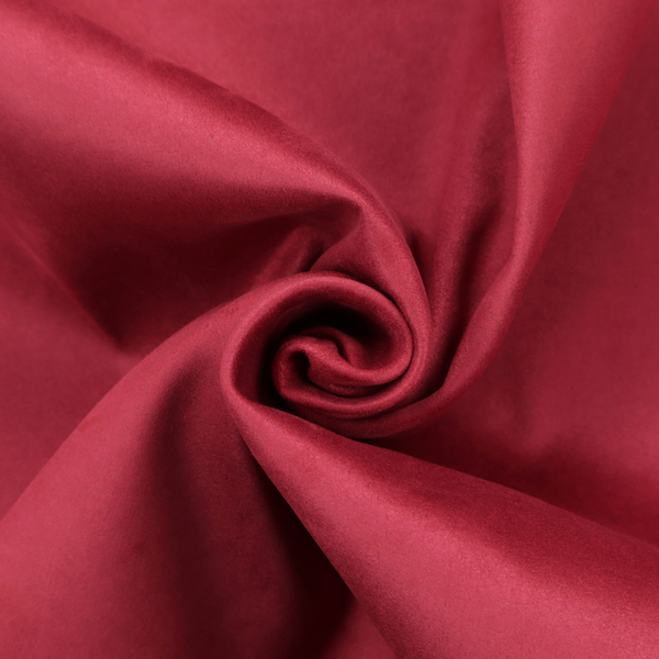 Annecy Water Repellent Velvet in Wine. The fabric features a dense, plush pile with a soft matte finish in a rich, vibrant crimson-red tone. This high-performance upholstery material offers a luxurious feel and a specialized water-resistant coating for superior durability and style.